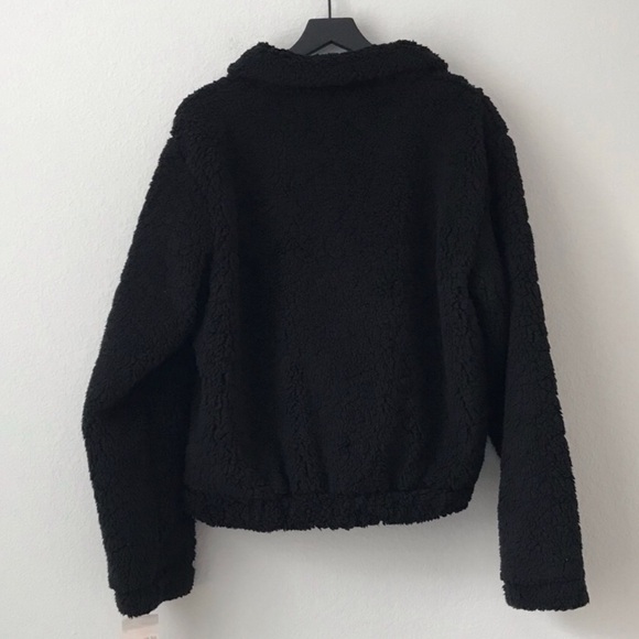 New! SAGE COLLECTIVE Sherpa Teddy Half Zip Pullover Faux Shearling Black Jacket - Picture 3 of 10